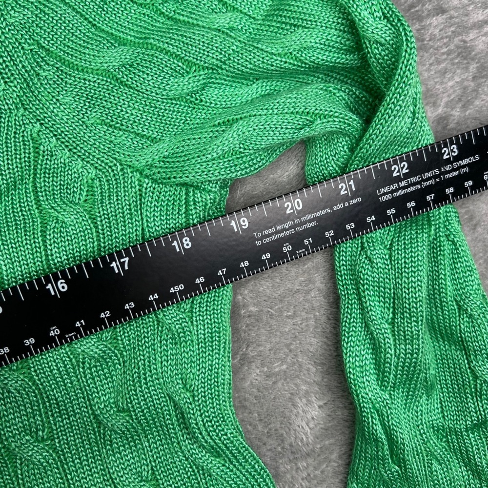 Lauren Ralph Lauren Cable Knit Sweater Womens Medium Green Gold Button Shoulder - Picture 6 of 8
